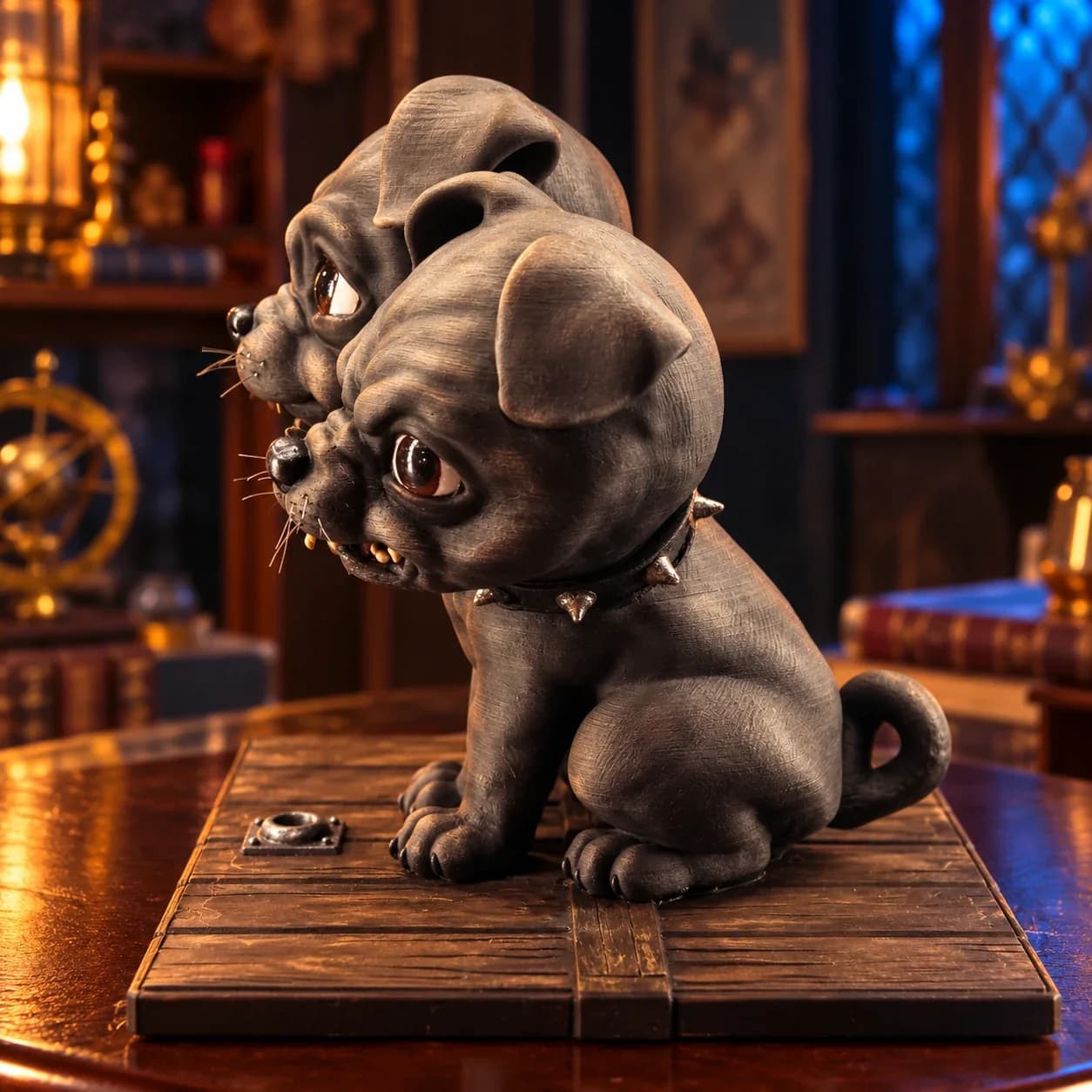 Diorama Dreiköpfiger Hund — Fluffy, der Wächter der Falltür: ein Diorama auf Bestellung
