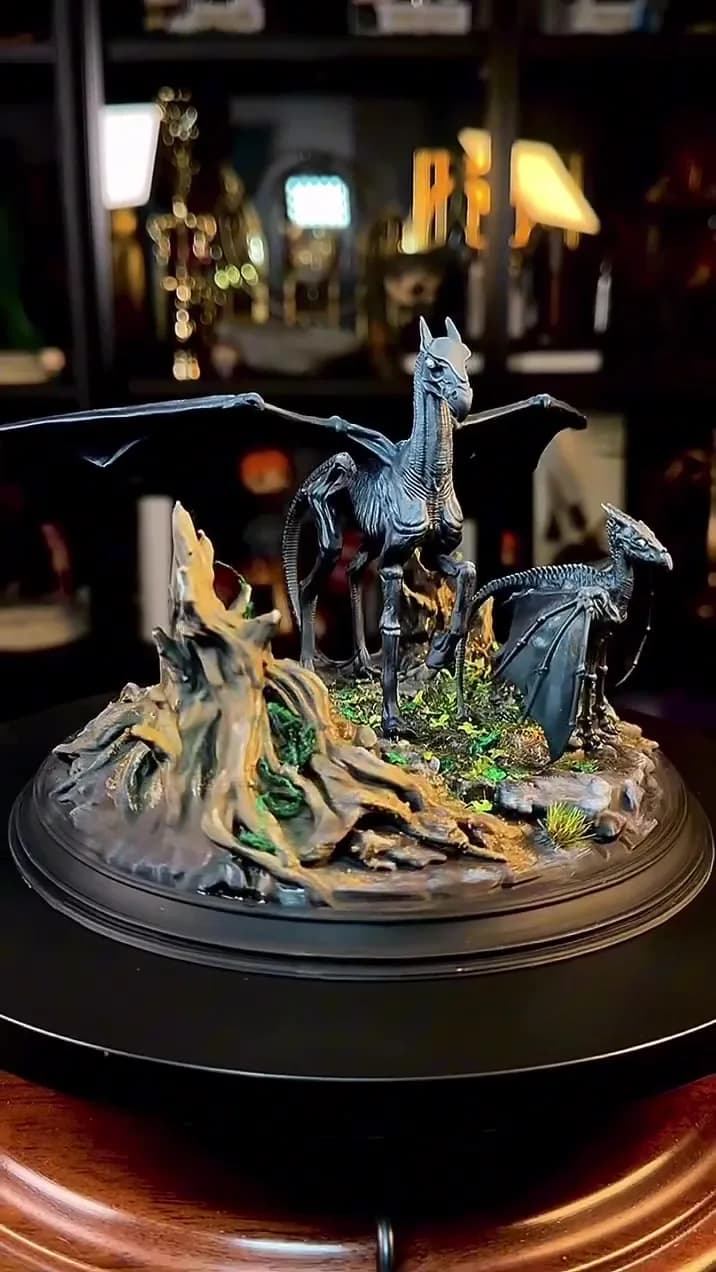 Diorama de Criatura Alada com a sua Cria — Testrálios: a criatura que só alguns conseguem ver
